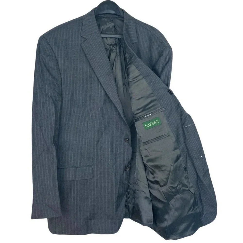 Lauren Ralph Lauren Mens 50R Grey Pinstripe‎ 100% Wool 2-Button Blazer Jacket